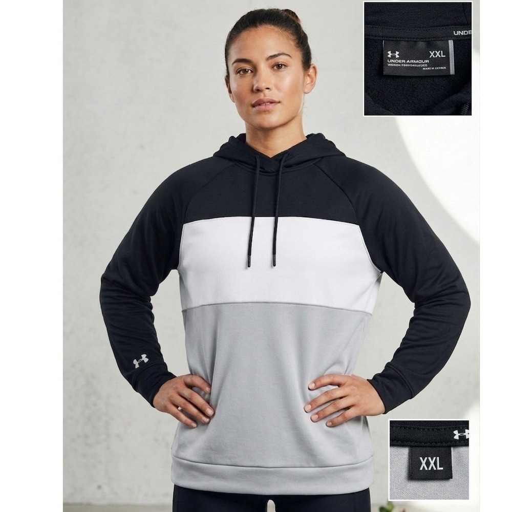 Under Armour Women 2XL Black WhiteGray Colorblock Hoodie Athletic Gym Sweatshirt